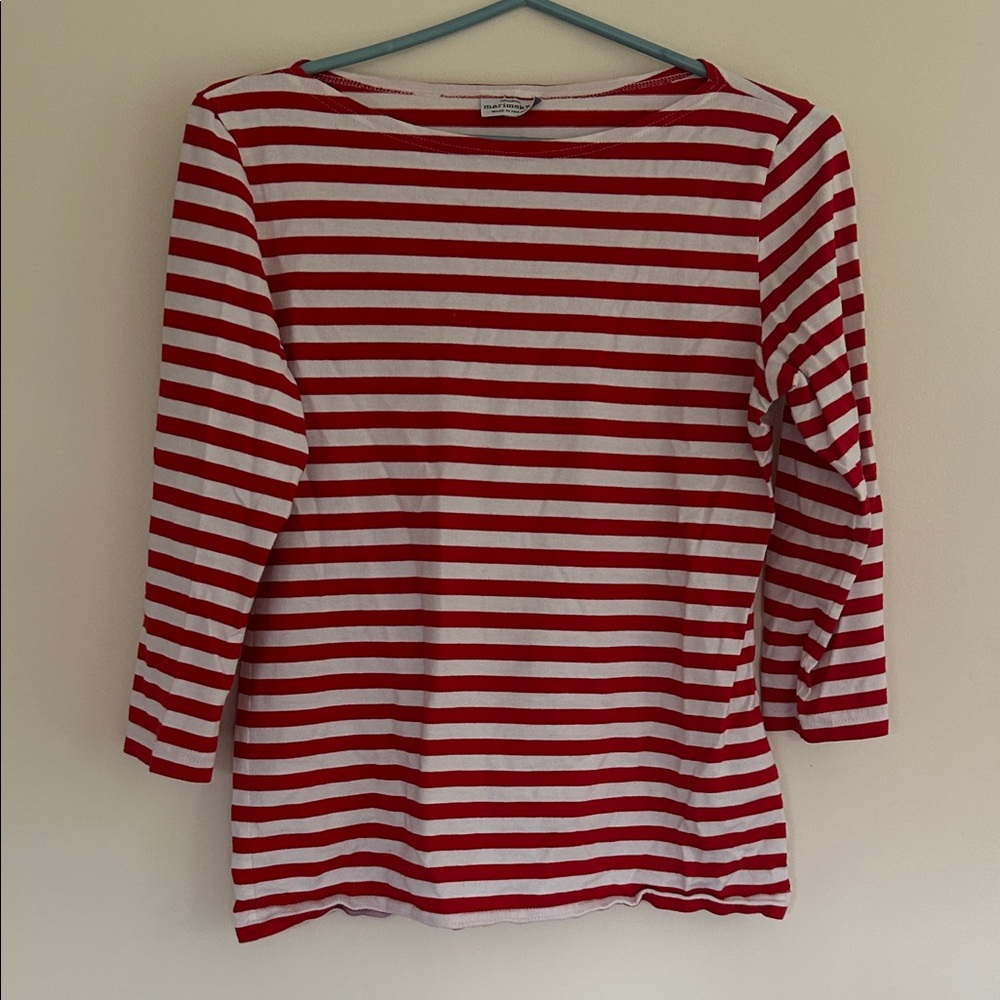 Marimekko Red and White Striped Top 3/4 Sleeve